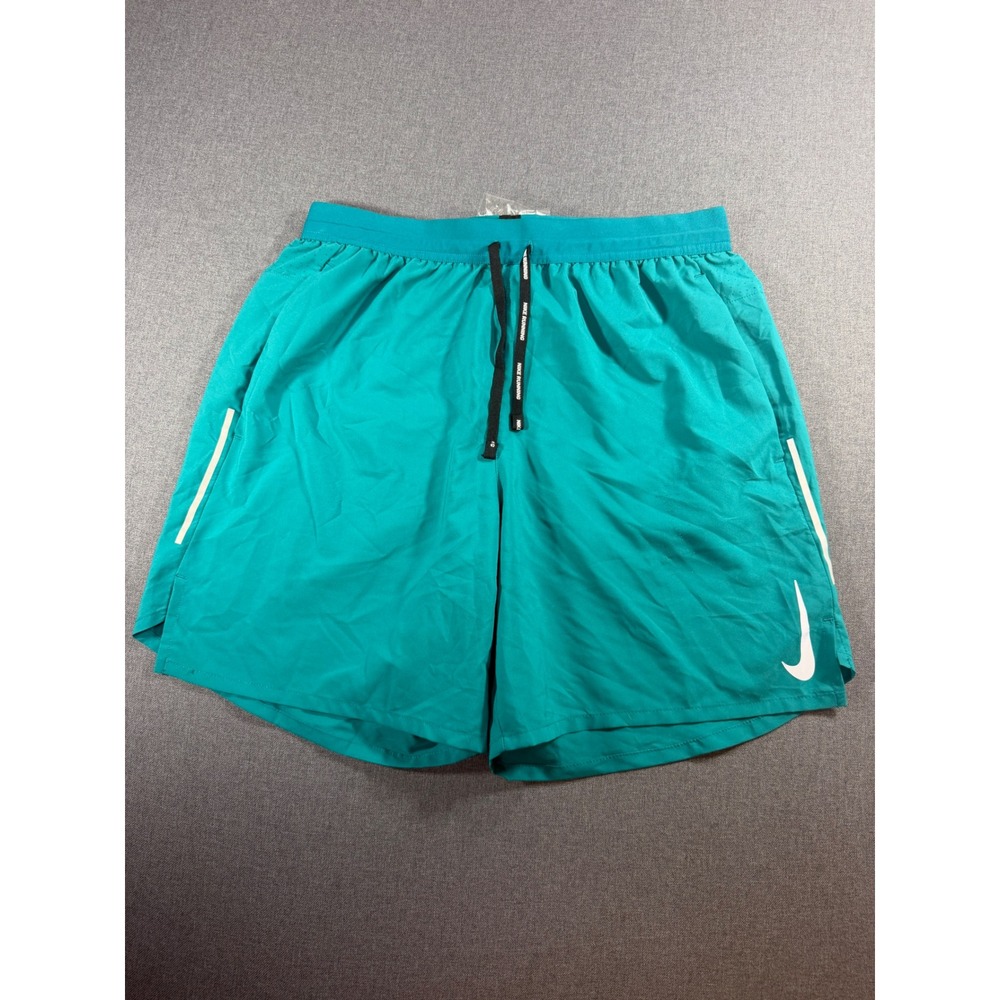 Nike Running Mens Teal Green Athletic Training Shorts Reflective Swoosh Logo